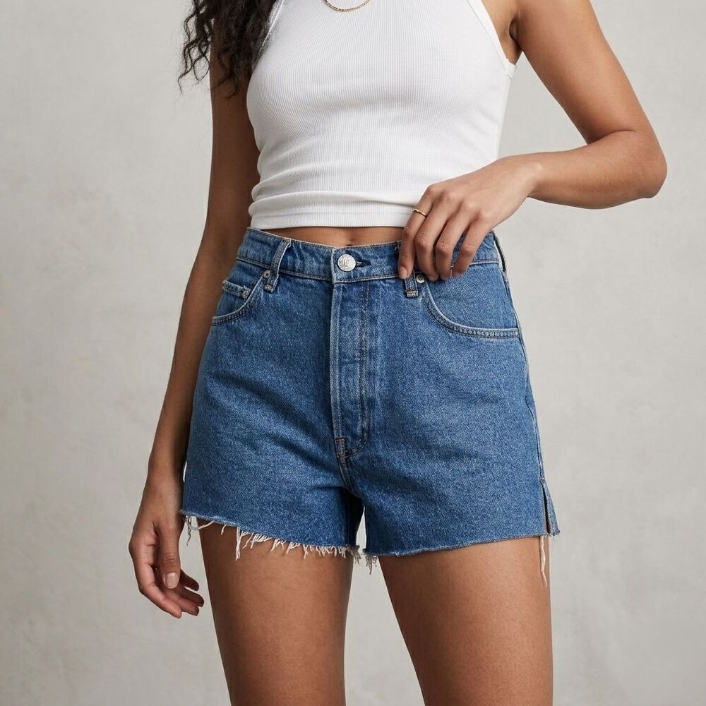 rag & bone Blue High-Rise Denim Jean Shorts